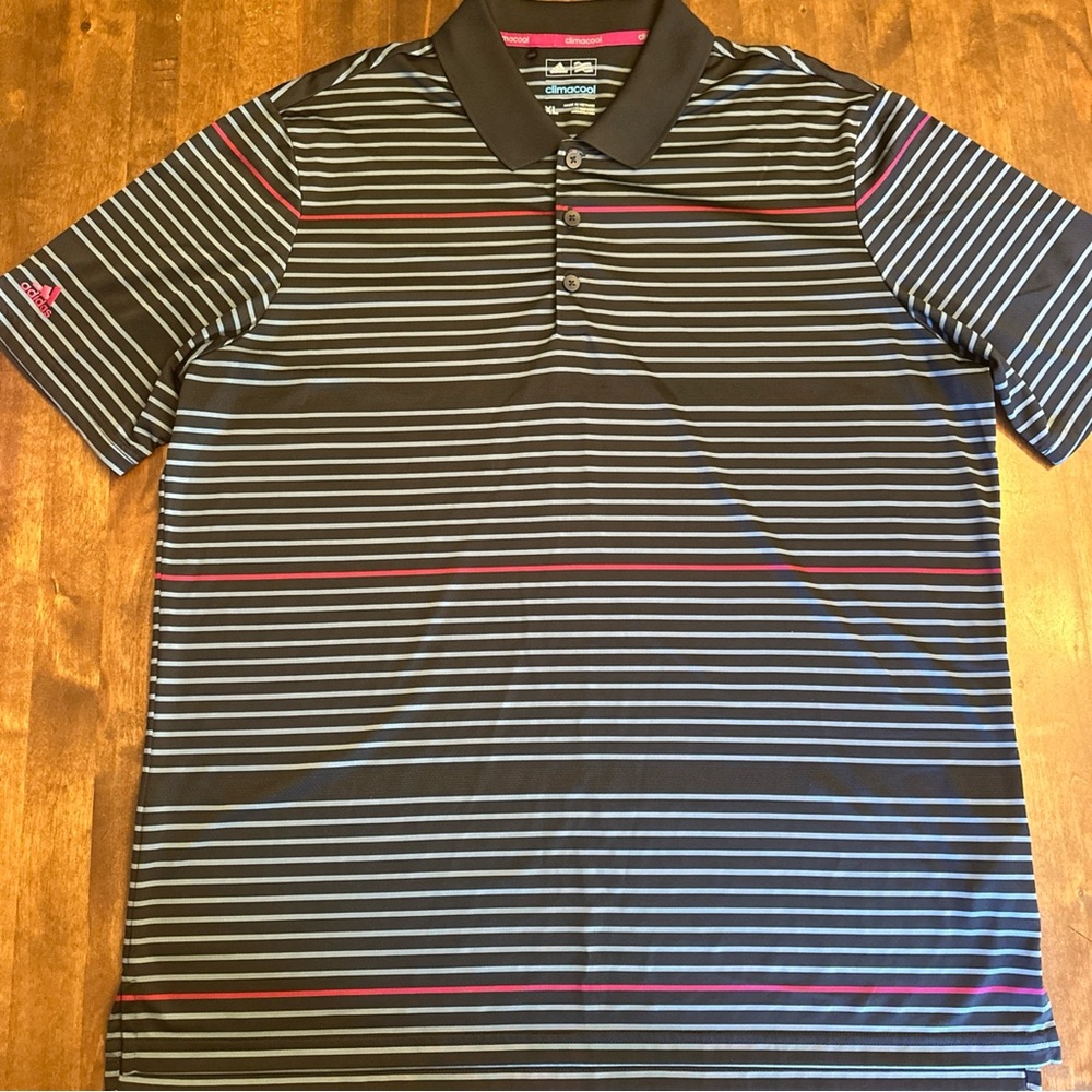 Adidas Mens‎ XL Polo Golf Shirt Climacool Stripes Casual Office Active Sports